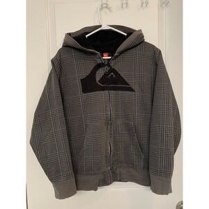 Y2K Quicksilver Hoodie Fleece Lined Small Grunge Skate Full Zip Logo VTG Plaid